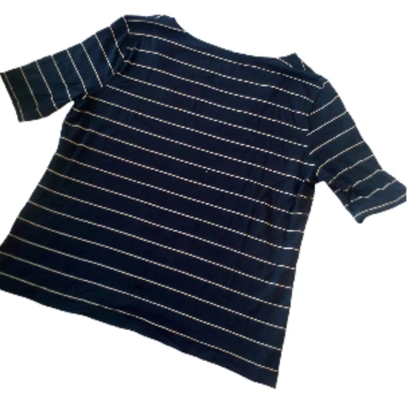 Lauren Ralph Lauren top black w/cream horizon stripes deep v-neck half sleeve XL - Picture 2 of 5